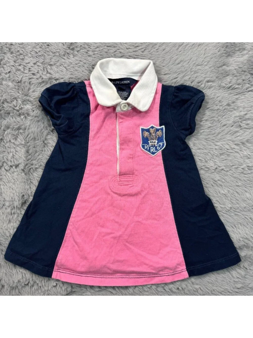 Ralph Lauren Dress Girls 6M Pink Cotton Colorblock Shirt Polo Collared Casual